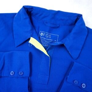 FIGS Polo Nala Technical 1/4 Button Shirt Top Blue Long Sleeve Scrub Workwear M